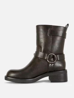 Discount Bikerstiefeletten Aus Kunstleder Damen Stiefel