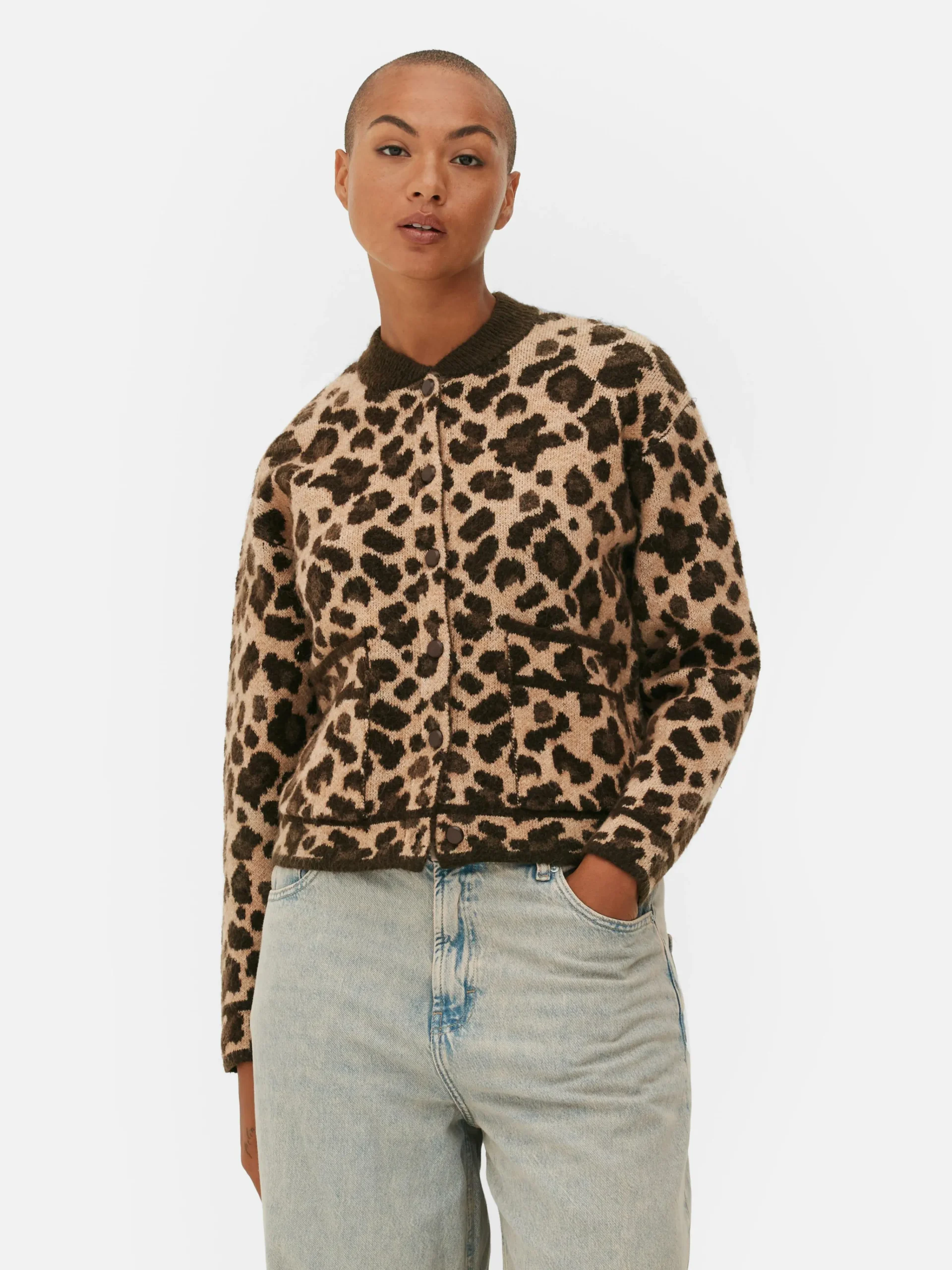 Discount Bomber-Cardigan Mit Leopardenmuster Damen Pullover Und Cardigans