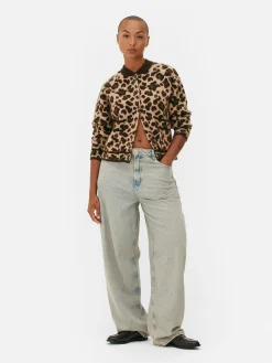 Discount Bomber-Cardigan Mit Leopardenmuster Damen Pullover Und Cardigans