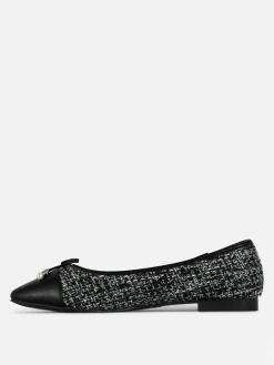 Discount Bouclé-Ballerinas Mit Kontrastierender Zehenkappe Damen Flache Schuhe