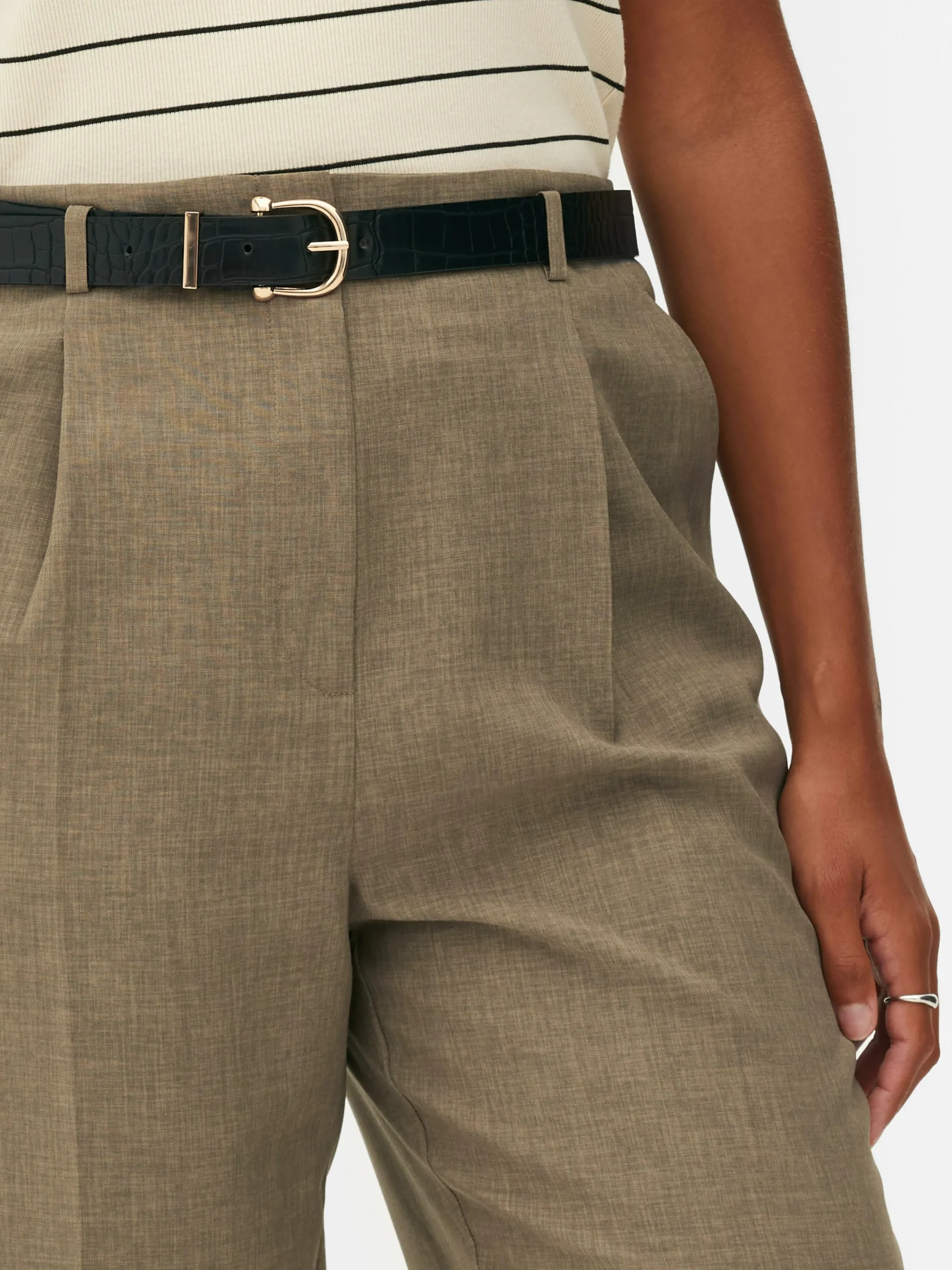 Clearance Bundfaltenhose Mit Gürtel Damen Hosen Und Leggings