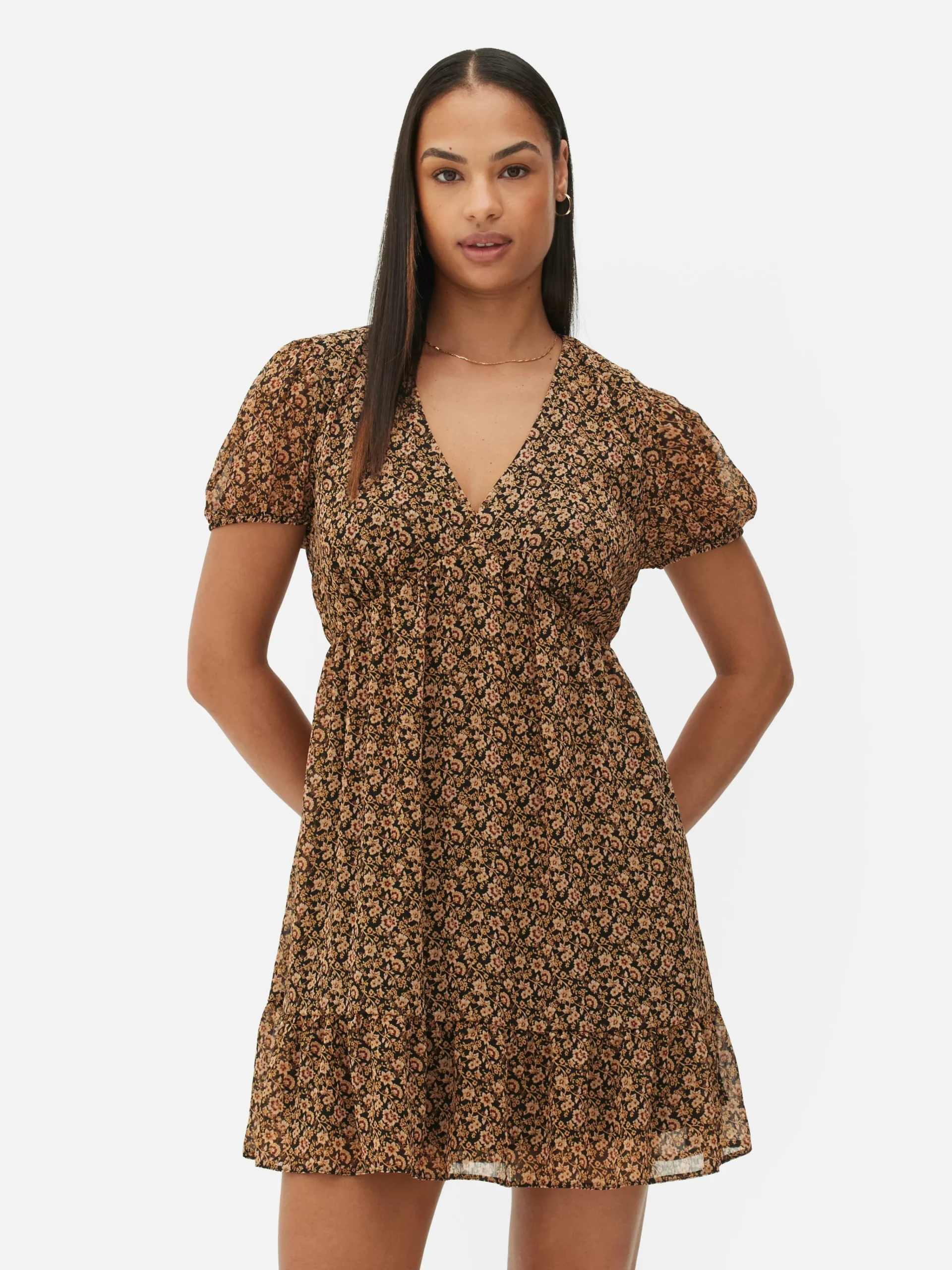 Chiffon-Minikleid Mit Puffärmeln Damen Kleider