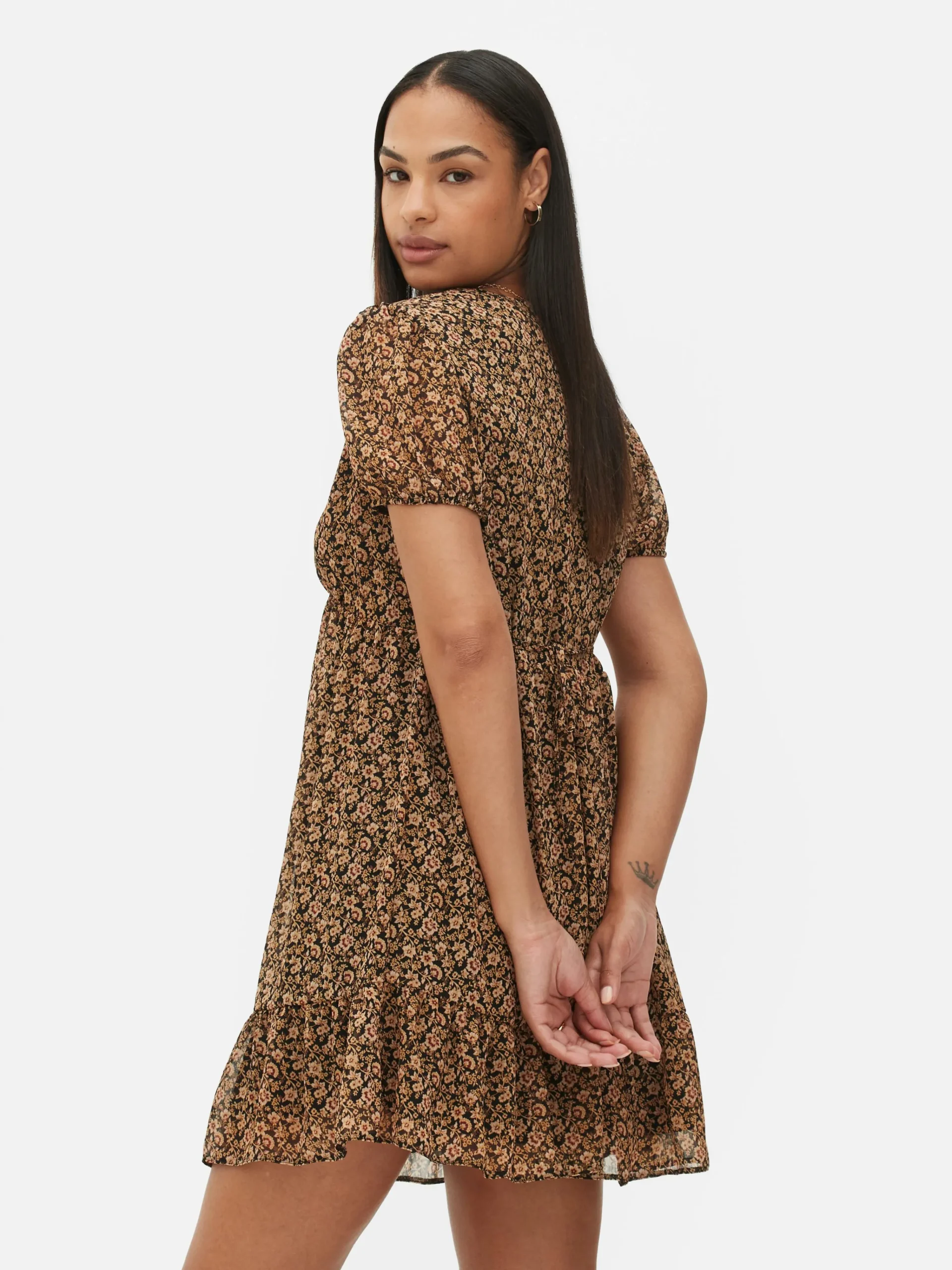 Chiffon-Minikleid Mit Puffärmeln Damen Kleider