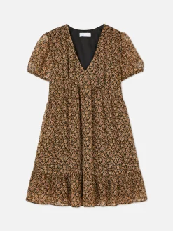 Chiffon-Minikleid Mit Puffärmeln Damen Kleider