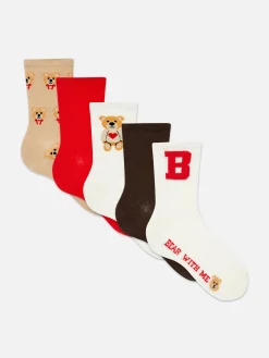 Online Crew-Socken Mit Bären-Grafik, 5er-Pack Damen Socken