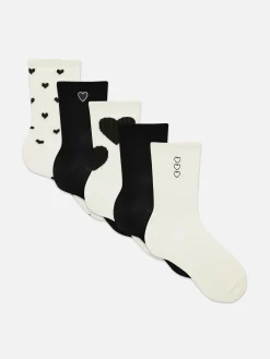 Crew-Socken Mit Herzmuster, 5er-Pack Damen Socken