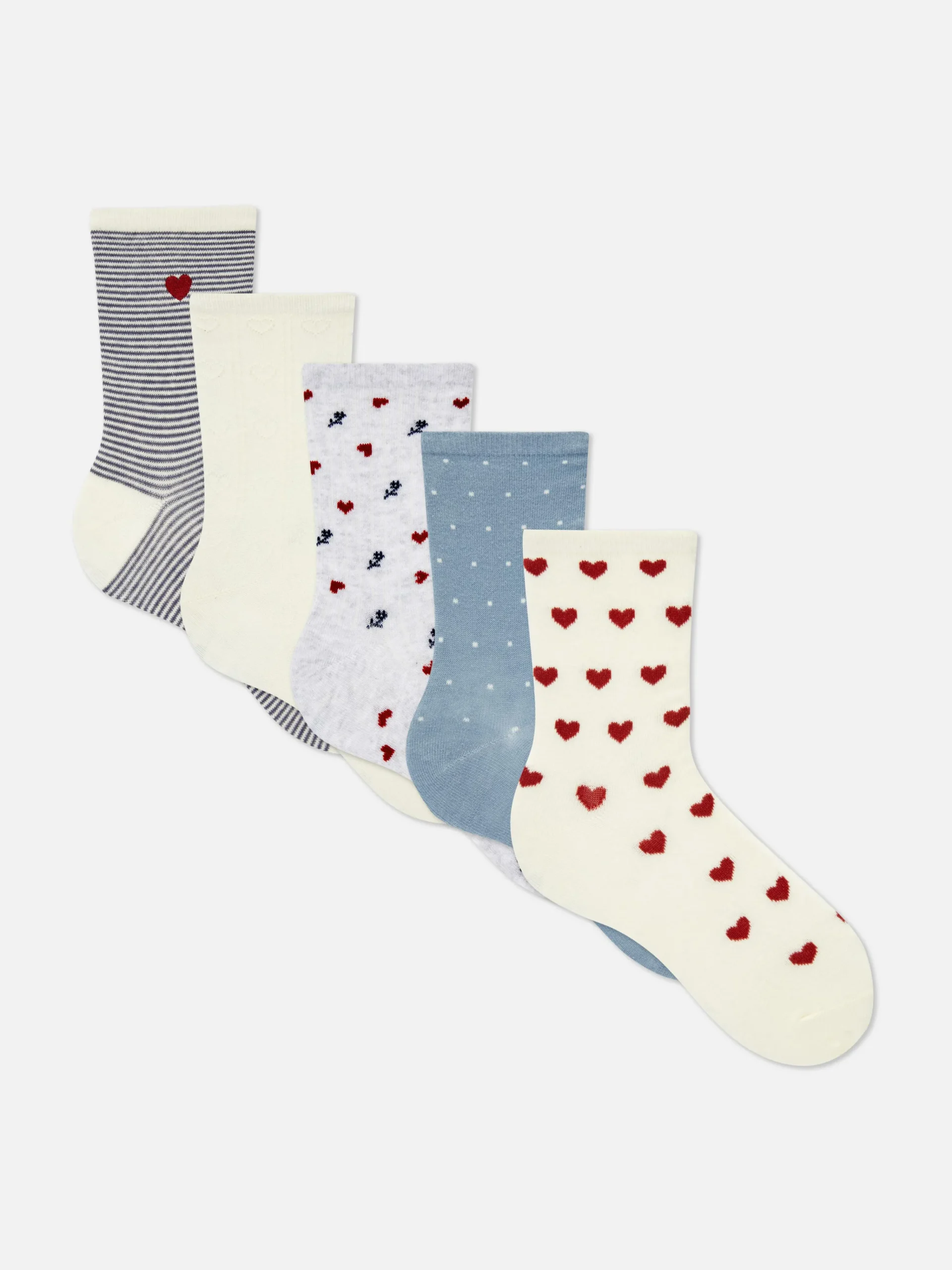Sale Crew-Socken Mit Herzmuster, 5er-Pack Damen Socken