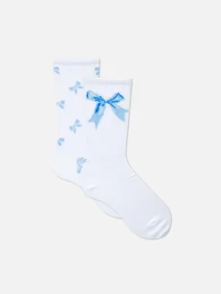 Clearance Crew-Socken Mit Koketter Schleife, 2er-Pack Damen Socken