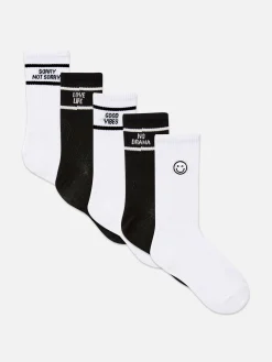 Discount Crew-Socken Mit Slogan, 5er-Pack Damen Socken