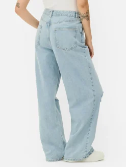 Denim-Jeans Im Used-Look Mit Weitem Bein Damen Denim|Jeans