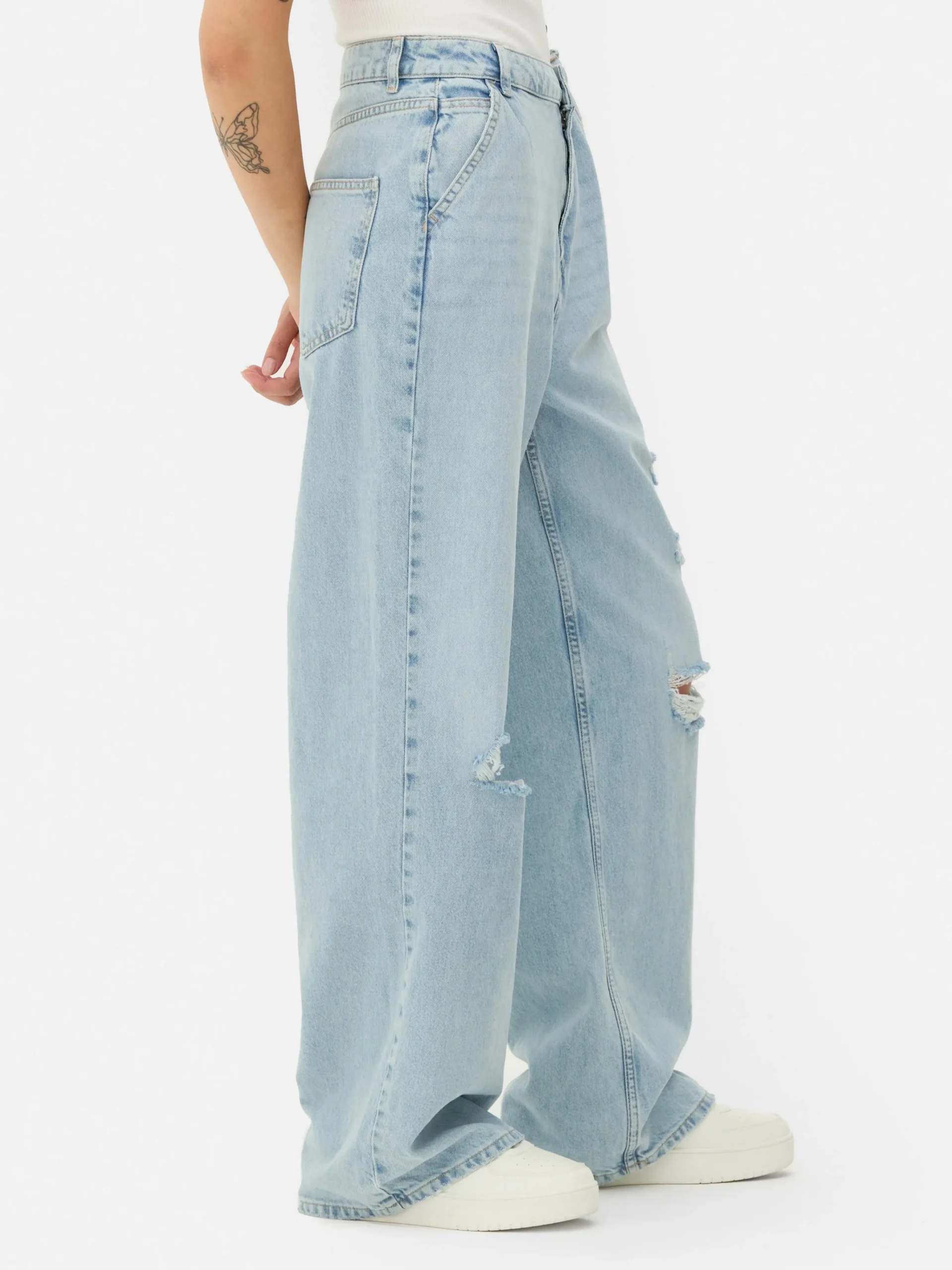 Denim-Jeans Im Used-Look Mit Weitem Bein Damen Denim|Jeans