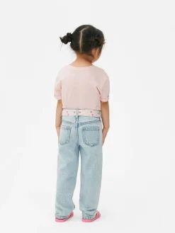 Denim-Jeans Mit Gürtel Und Blumenmuster Kinder Jeans