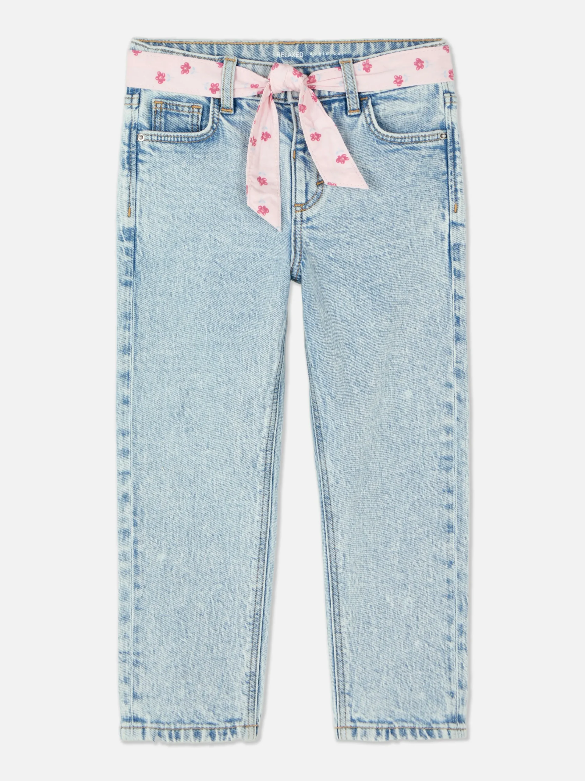 Denim-Jeans Mit Gürtel Und Blumenmuster Kinder Jeans