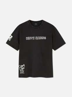 Outlet „Disney Micky Maus X Keith Haring“ T-Shirt Mit Acid-Waschung Herren Grafik-T-Shirts Und -Sweatshirts|Tops Und T-Shirts