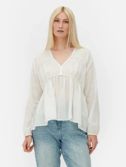Outlet Drapierte, Gesmokte Bluse Aus Voile Damen Blusen