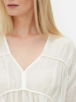 Outlet Drapierte, Gesmokte Bluse Aus Voile Damen Blusen