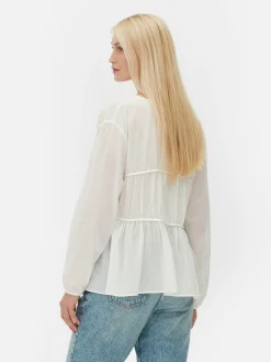 Outlet Drapierte, Gesmokte Bluse Aus Voile Damen Blusen