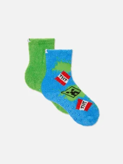 Clearance Flauschige Minecraft-Socken, 2er-Pack Kinder Socken