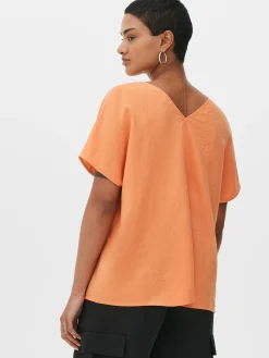 Best Gerade Geschnittene Tunika Mit V-Ausschnitt Damen Blusen