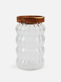 Sale Geriffelter Glasbehälter Mit Holzdeckel Geschirr