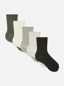 New Gerippte Crew-Socken, 5er-Pack Damen Socken