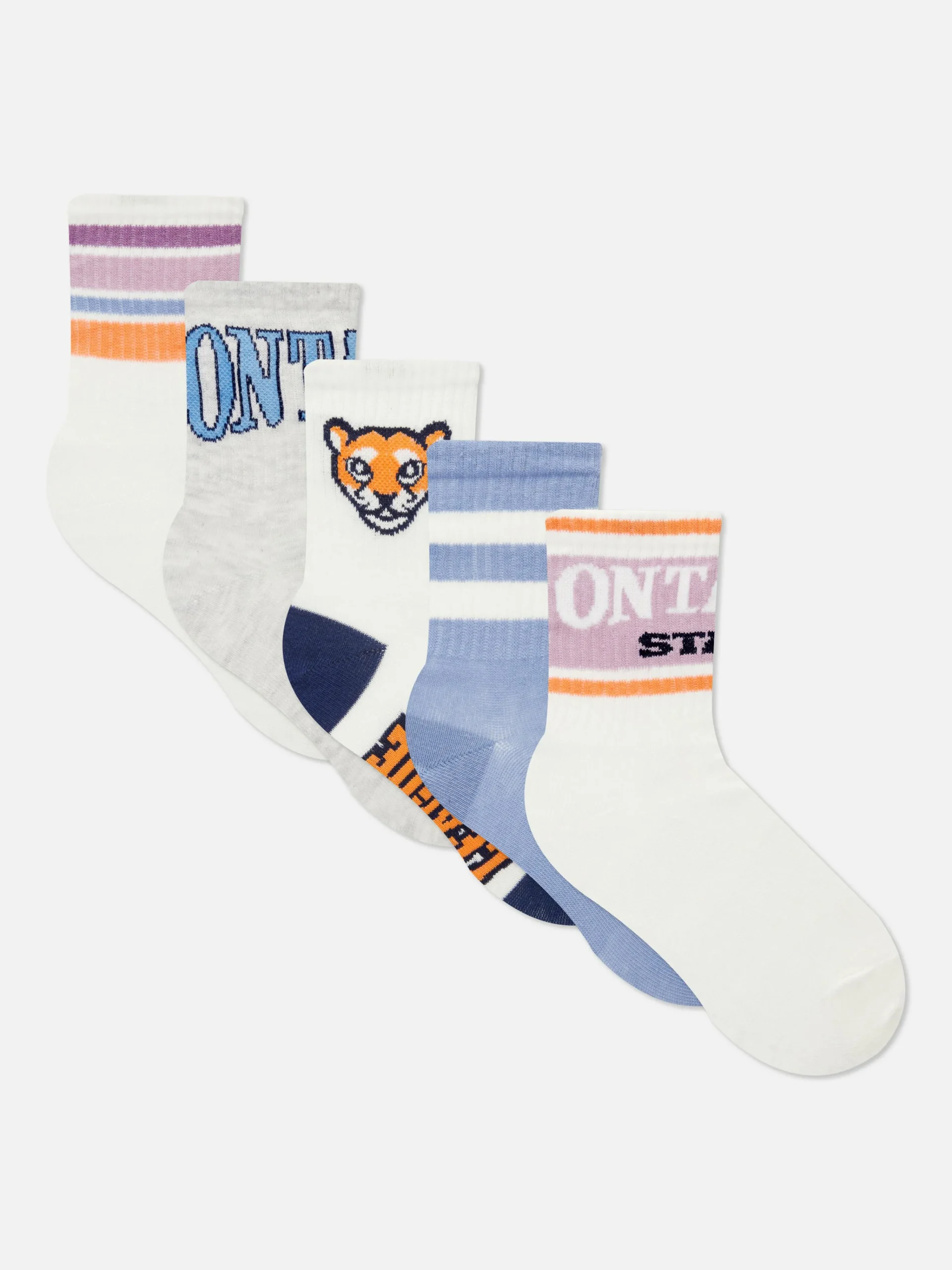 Discount Gerippte Söckchen Mit College-Prints, 5er-Pack Kinder Socken Und Strumpfhosen