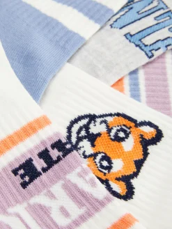 Discount Gerippte Söckchen Mit College-Prints, 5er-Pack Kinder Socken Und Strumpfhosen