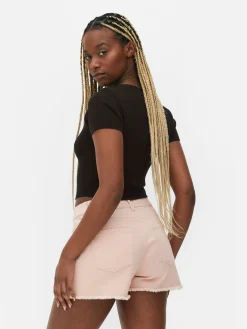 Clearance Geripptes, Bauchfreies Top Damen Tops Und T-Shirts