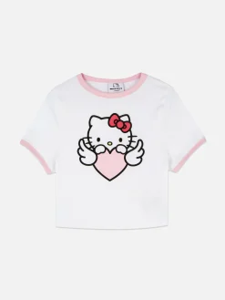 Online Geripptes „Hello Kitty“ Schlafanzug-T-Shirt Damen Schlafanzugoberteile
