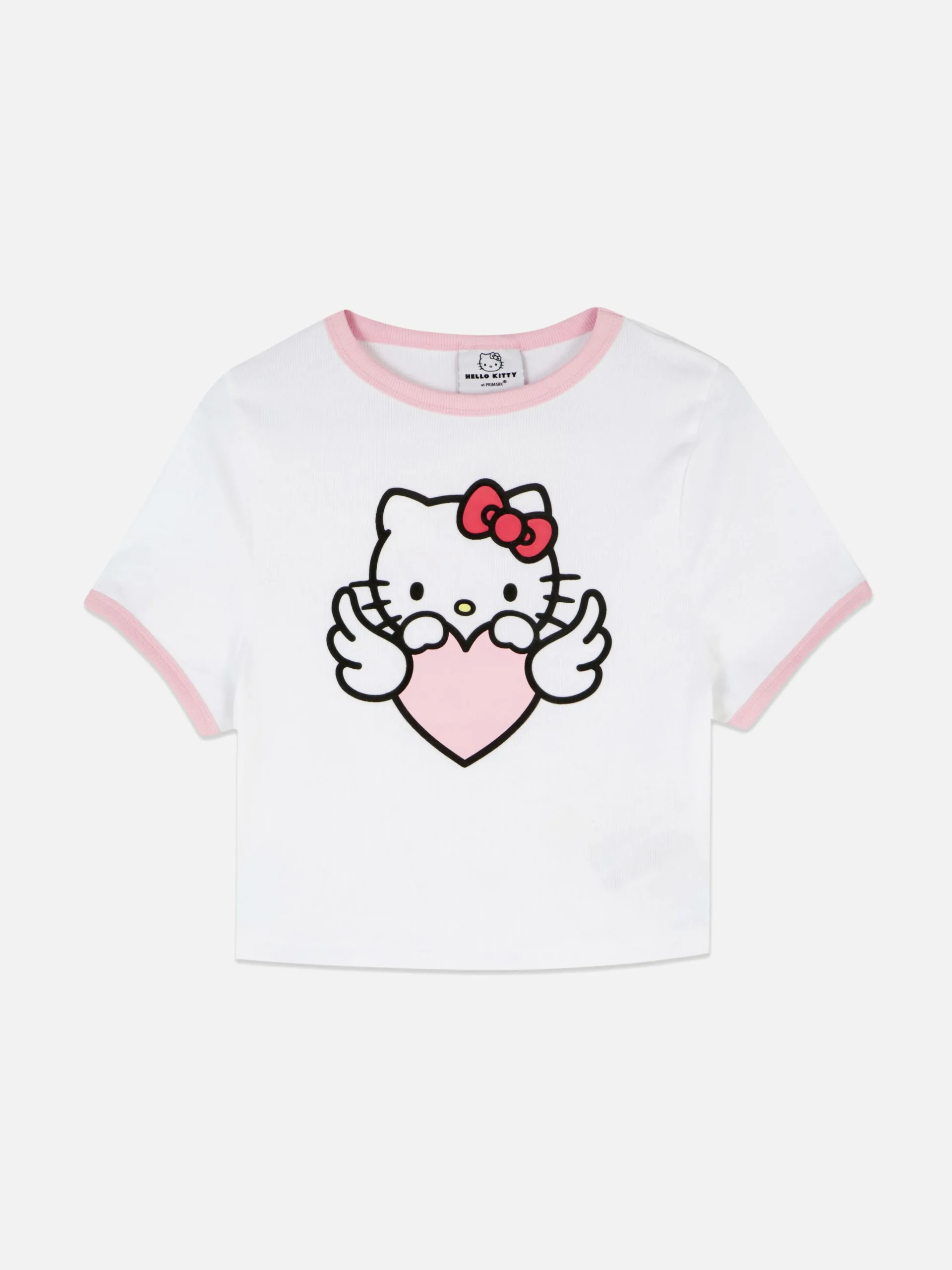 Online Geripptes „Hello Kitty“ Schlafanzug-T-Shirt Damen Schlafanzugoberteile