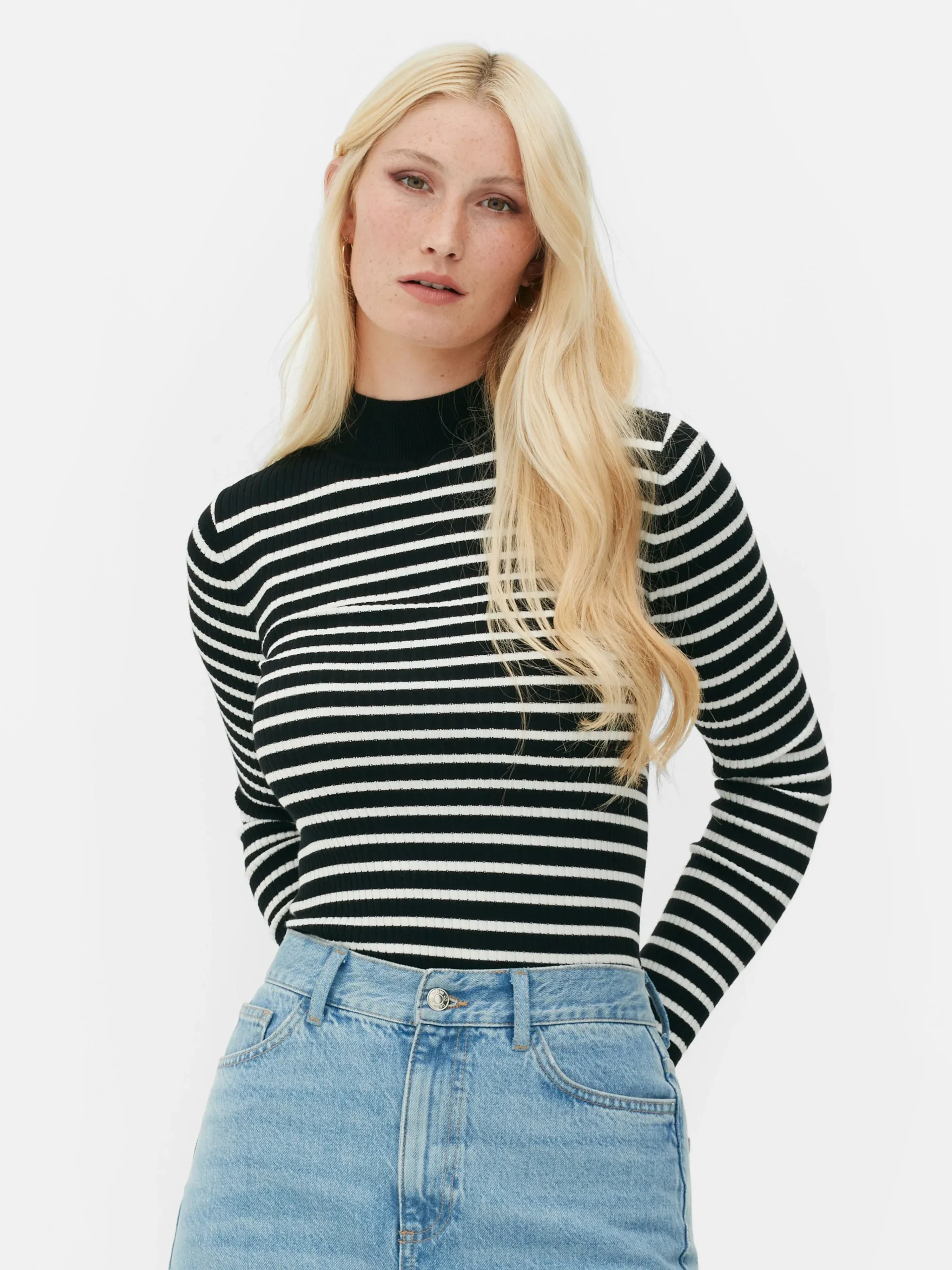 Sale Geripptes, Hochgeschlossenes Top Damen Pullover Und Cardigans