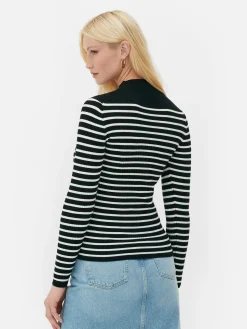 Sale Geripptes, Hochgeschlossenes Top Damen Pullover Und Cardigans