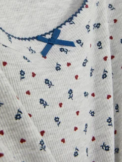 Geripptes Schlafanzugtop Mit Blümchenmuster Damen Schlafanzugoberteile