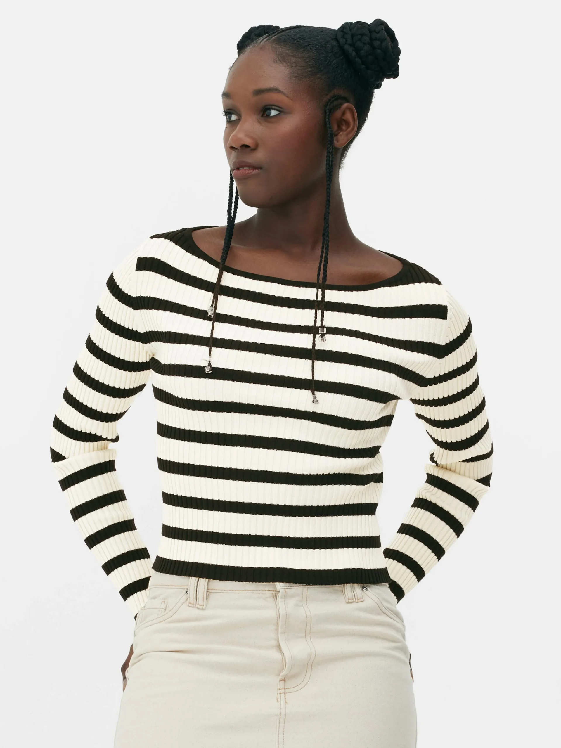 Discount Geripptes Top Mit U-Boot-Ausschnitt Damen Pullover Und Cardigans