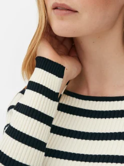 Outlet Geripptes Top Mit U-Boot-Ausschnitt Damen Pullover Und Cardigans