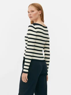 Outlet Geripptes Top Mit U-Boot-Ausschnitt Damen Pullover Und Cardigans