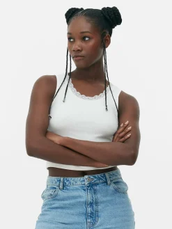 Discount Geripptes Trägertop Mit Spitzenbesatz Damen Tops Und T-Shirts