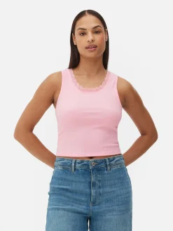 Clearance Geripptes Trägertop Mit Spitzenbesatz Damen Tops Und T-Shirts