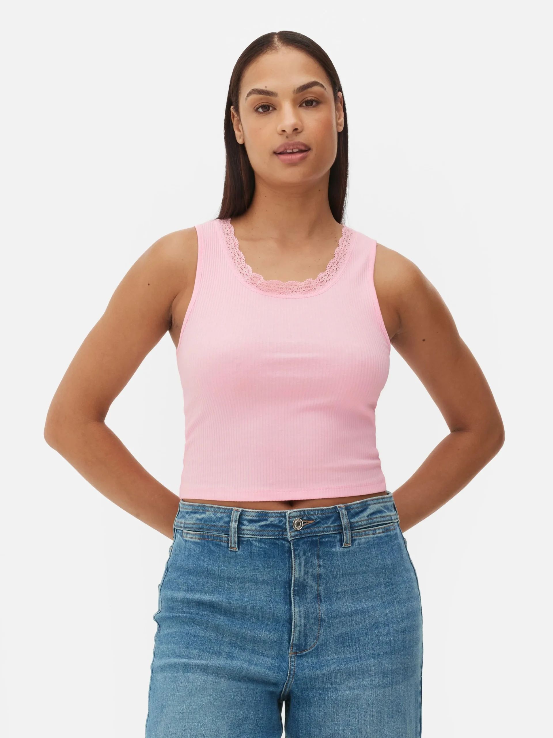 Clearance Geripptes Trägertop Mit Spitzenbesatz Damen Tops Und T-Shirts