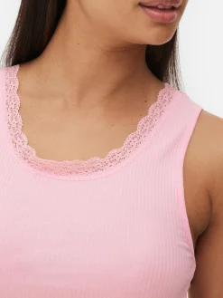 Clearance Geripptes Trägertop Mit Spitzenbesatz Damen Tops Und T-Shirts