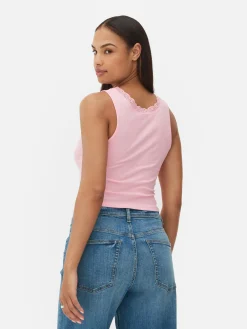 Clearance Geripptes Trägertop Mit Spitzenbesatz Damen Tops Und T-Shirts