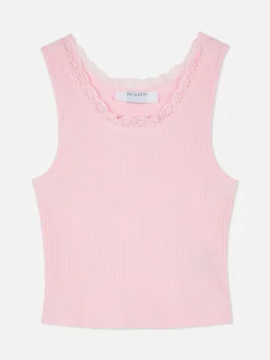 Clearance Geripptes Trägertop Mit Spitzenbesatz Damen Tops Und T-Shirts