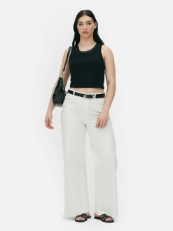 Sale Geripptes Trägertop Mit Spitzenbesatz Damen Tops Und T-Shirts