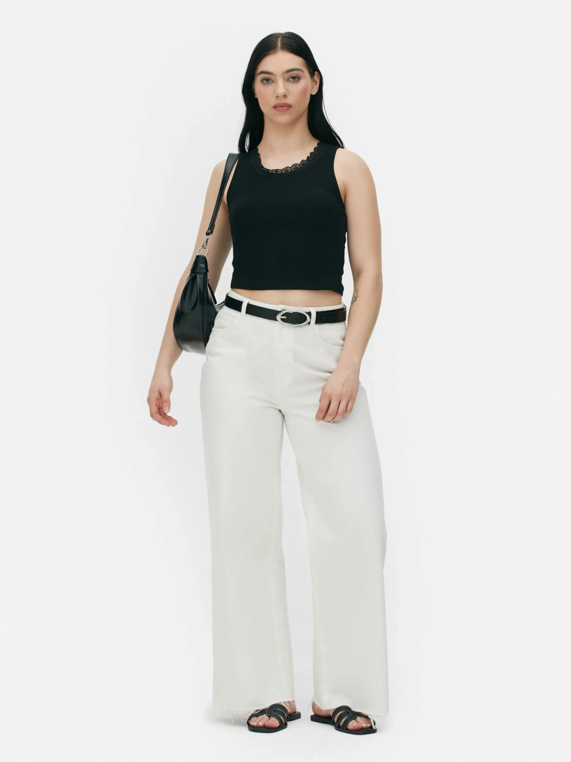 Sale Geripptes Trägertop Mit Spitzenbesatz Damen Tops Und T-Shirts