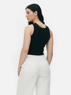 Sale Geripptes Trägertop Mit Spitzenbesatz Damen Tops Und T-Shirts