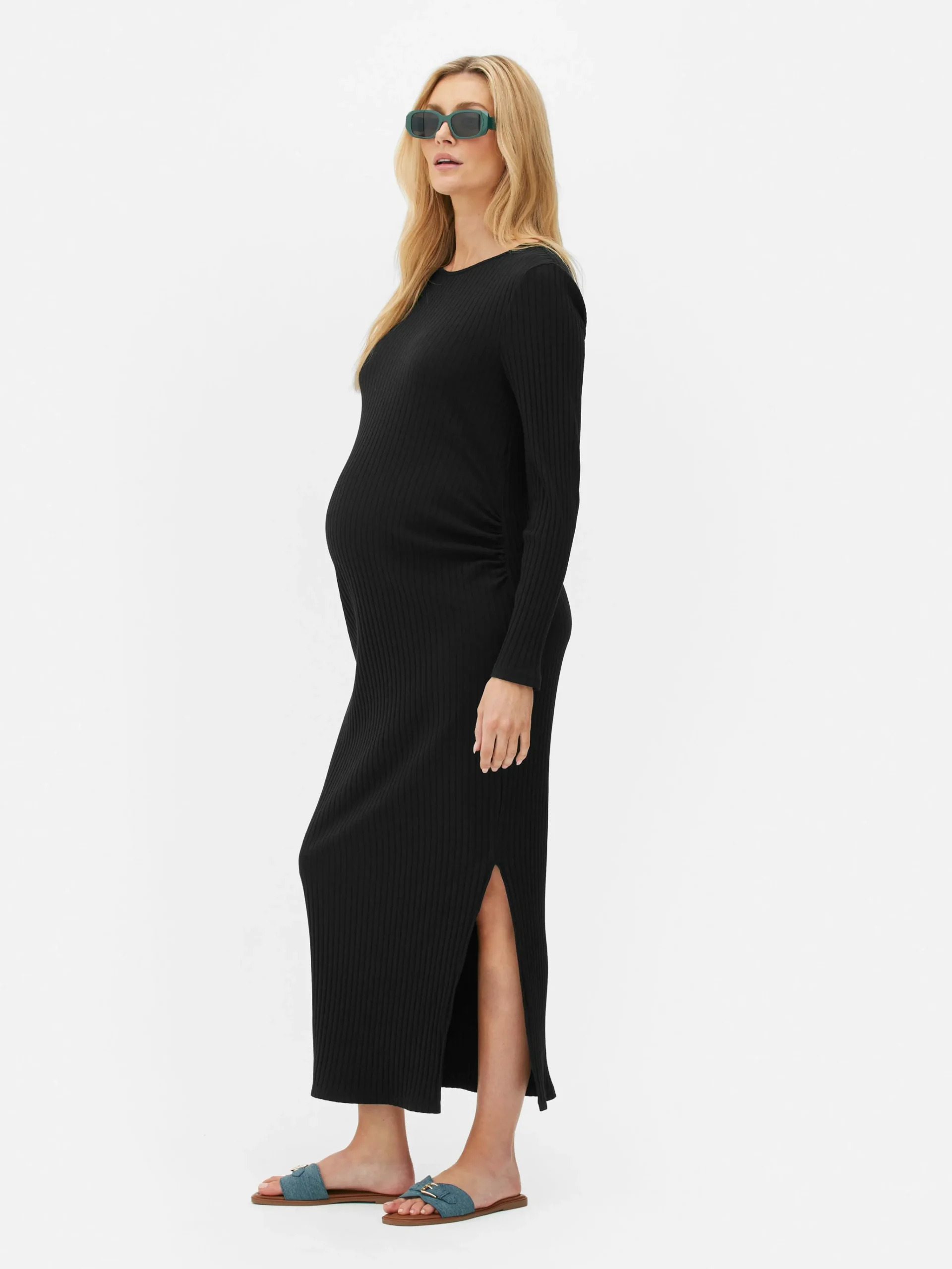 Hot Geripptes Umstands-Midikleid Damen Kleider