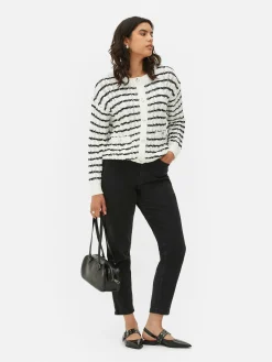 Gestreifter Cardigan Mit Zopfmuster Damen Pullover Und Cardigans