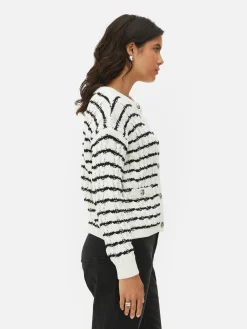 Gestreifter Cardigan Mit Zopfmuster Damen Pullover Und Cardigans