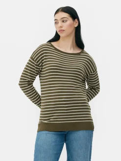 Online Gestreifter Feinstrickpullover Mit U-Boot-Ausschnitt Damen Pullover Und Cardigans