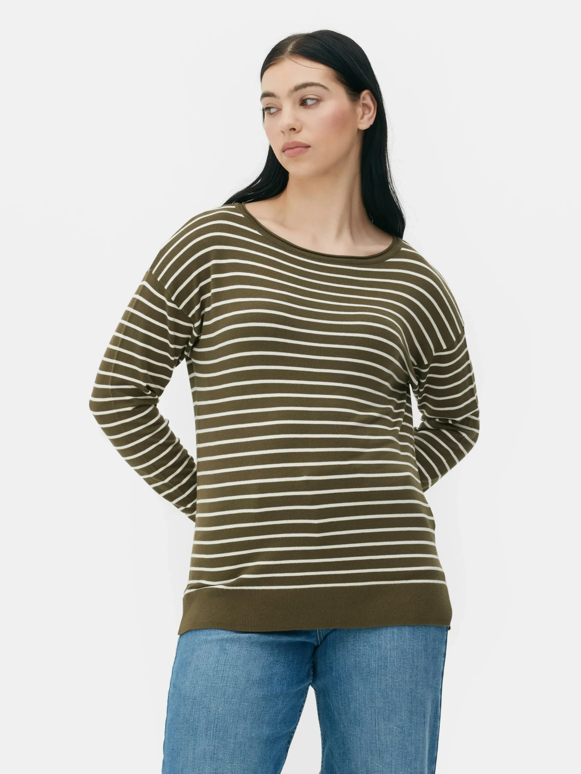 Online Gestreifter Feinstrickpullover Mit U-Boot-Ausschnitt Damen Pullover Und Cardigans